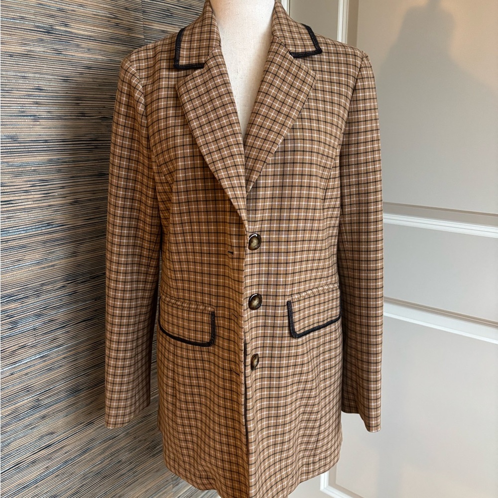 Plaid Blazer with Black Trim